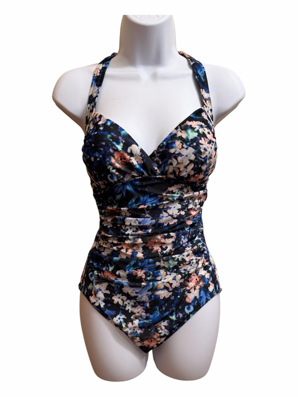 Floral Halter One-Piece Swimsuit - Navy Multi size 6